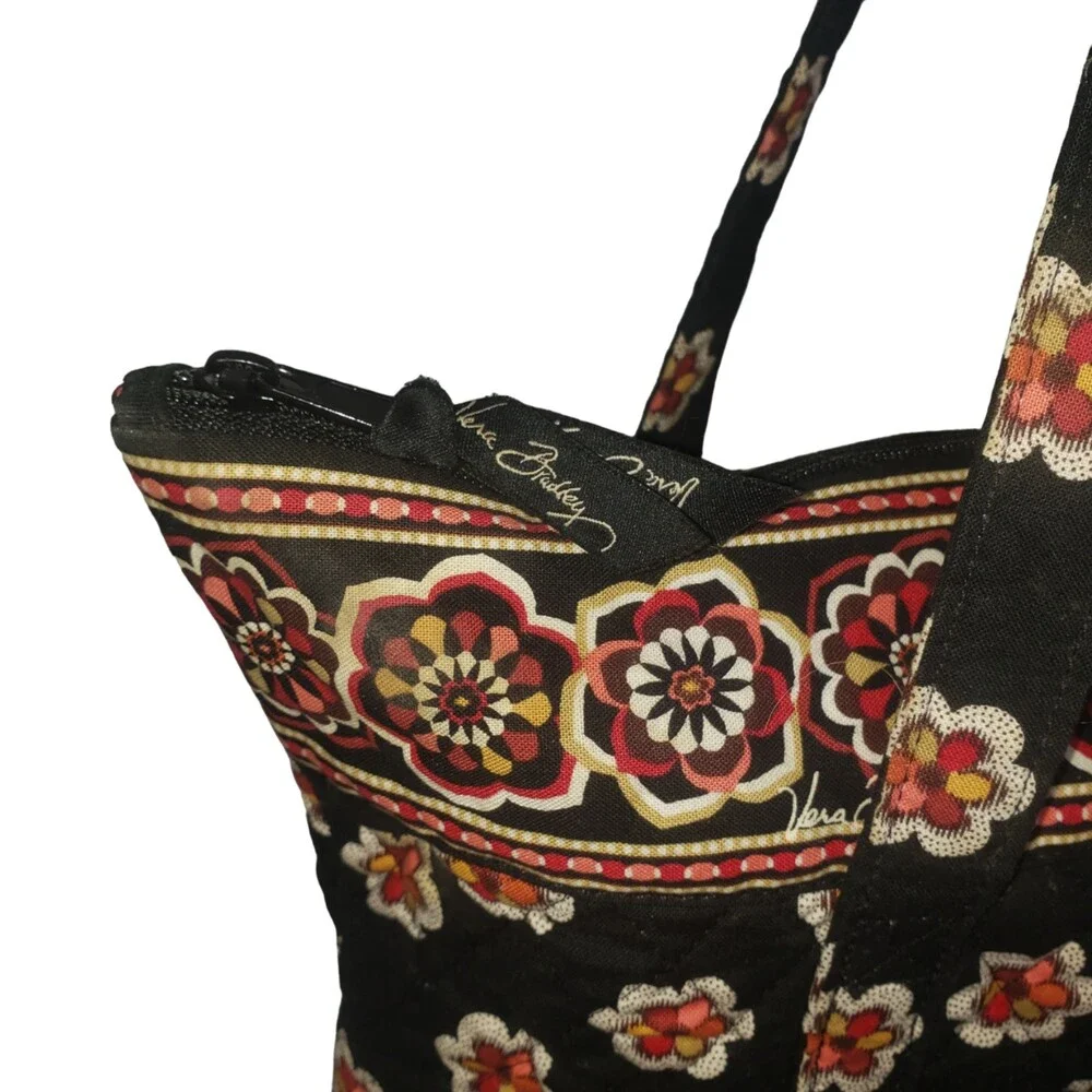 VERA BRADLEY PIROUETTE Retired 2010 Quilted Handbag Tote Black Orange Flowers